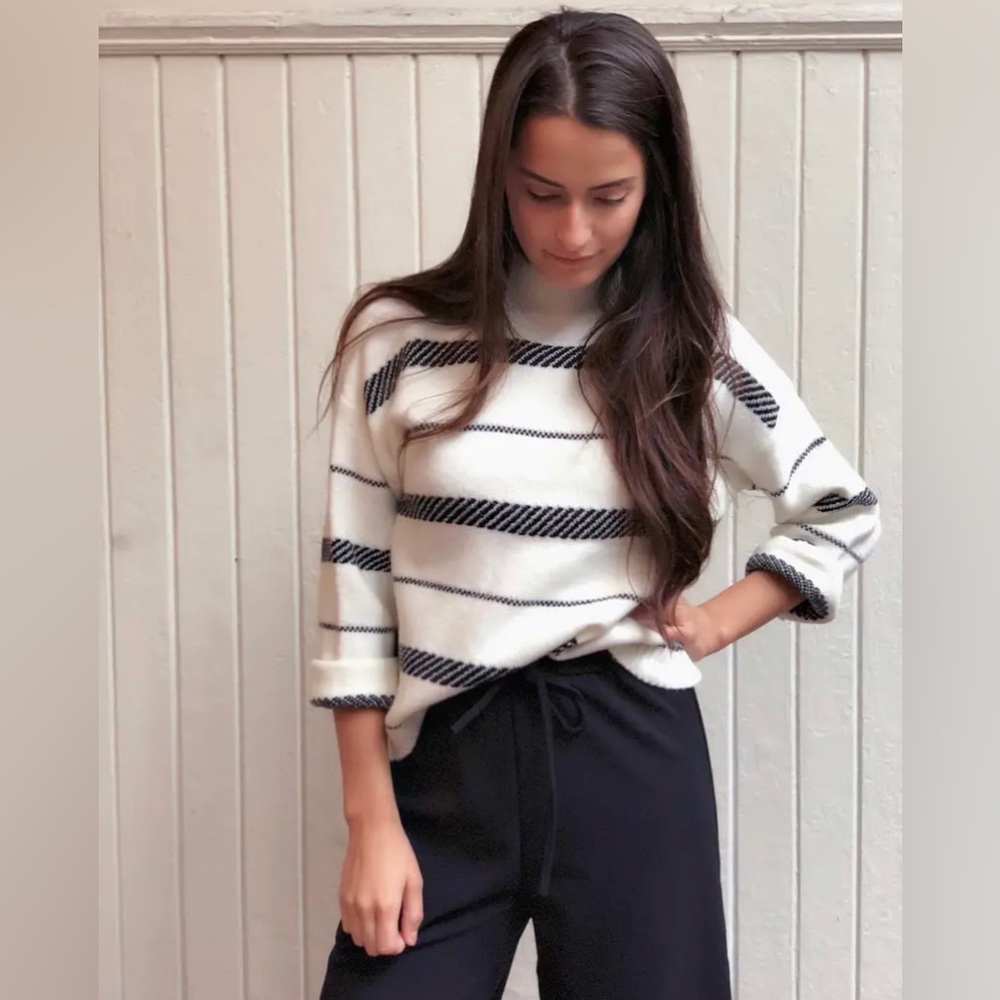 Little Mountain Vancouver Black & White Striped Turtleneck Sweater